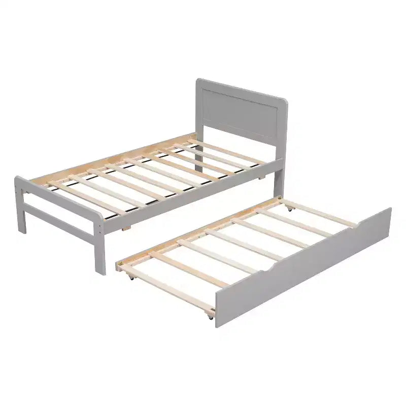 Lit plateforme double avec lit gigogne – Gris / Noyer / Blanc délavé, 2 couchages