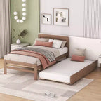 Lit plateforme double avec lit gigogne – Gris / Noyer / Blanc délavé, 2 couchages