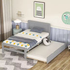 Lit plateforme double avec lit gigogne – Gris / Noyer / Blanc délavé, 2 couchages