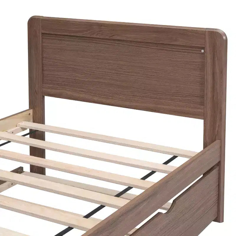 Lit plateforme double avec lit gigogne – Gris / Noyer / Blanc délavé, 2 couchages
