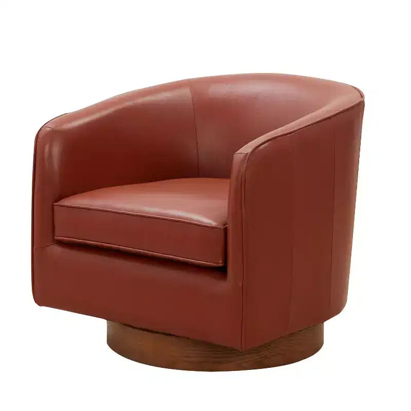 Fauteuil pivotant 360° en cuir – Caramel / Bleu marine foncé, 1 place