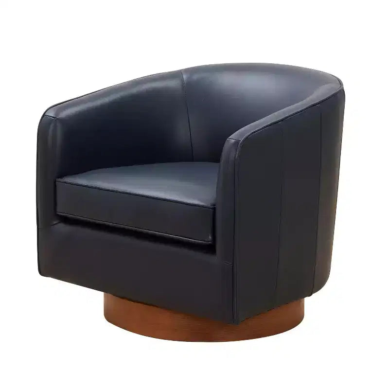 Fauteuil pivotant 360° en cuir – Caramel / Bleu marine foncé, 1 place