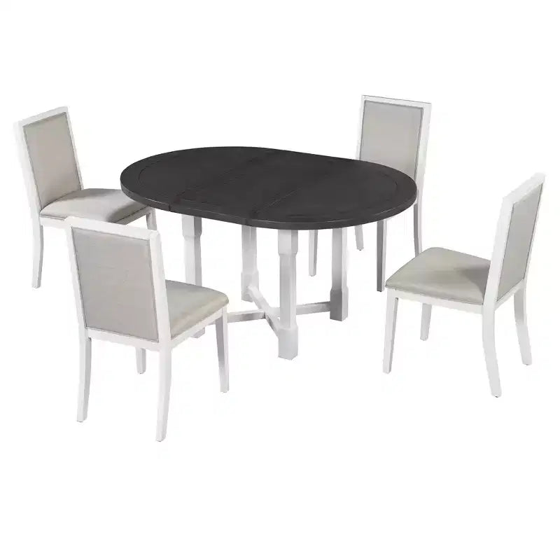 Ensemble table de salle à manger de ferme extensible – Marron / Gris+Blanc, 4 places