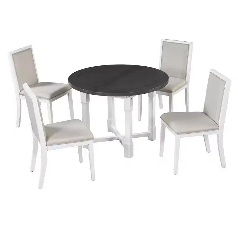 Ensemble table de salle à manger de ferme extensible – Marron / Gris+Blanc, 4 places