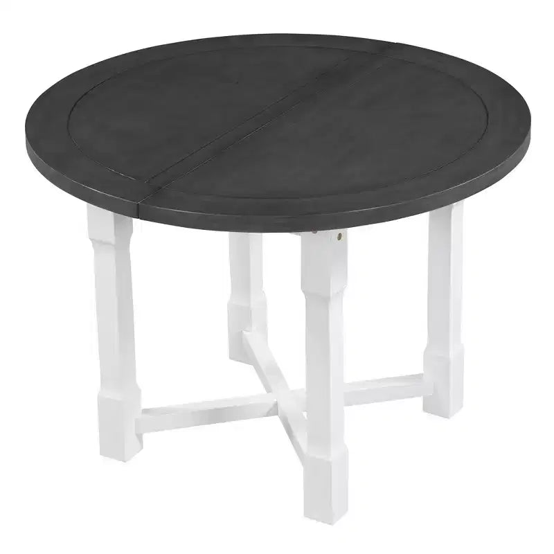 Ensemble table de salle à manger de ferme extensible – Marron / Gris+Blanc, 4 places