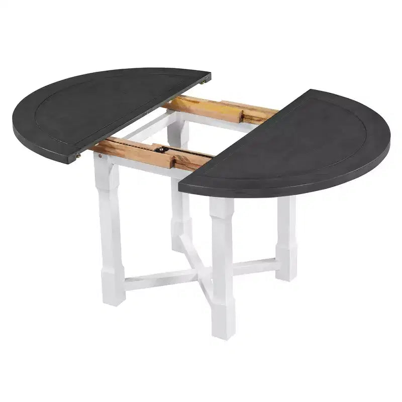 Ensemble table de salle à manger de ferme extensible – Marron / Gris+Blanc, 4 places