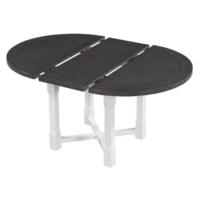 Ensemble table de salle à manger de ferme extensible – Marron / Gris+Blanc, 4 places