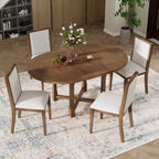 Ensemble table de salle à manger de ferme extensible – Marron / Gris+Blanc, 4 places