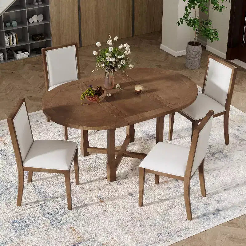 Ensemble table de salle à manger de ferme extensible – Marron / Gris+Blanc, 4 places
