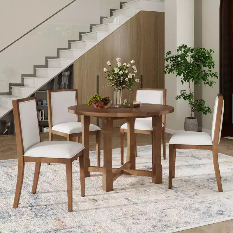 Ensemble table de salle à manger de ferme extensible – Marron / Gris+Blanc, 4 places