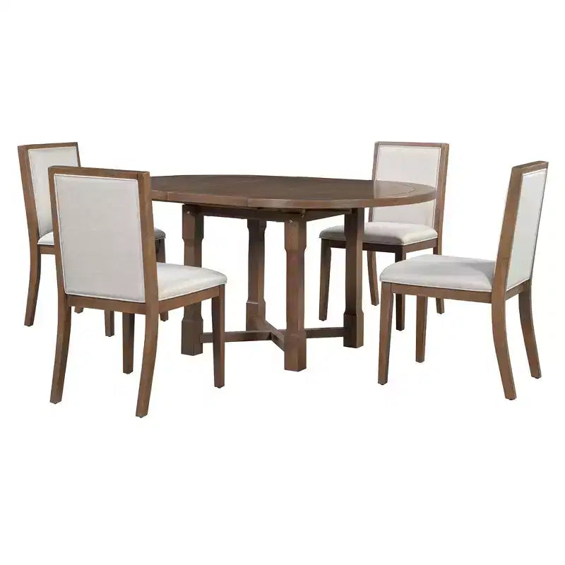 Ensemble table de salle à manger de ferme extensible – Marron / Gris+Blanc, 4 places
