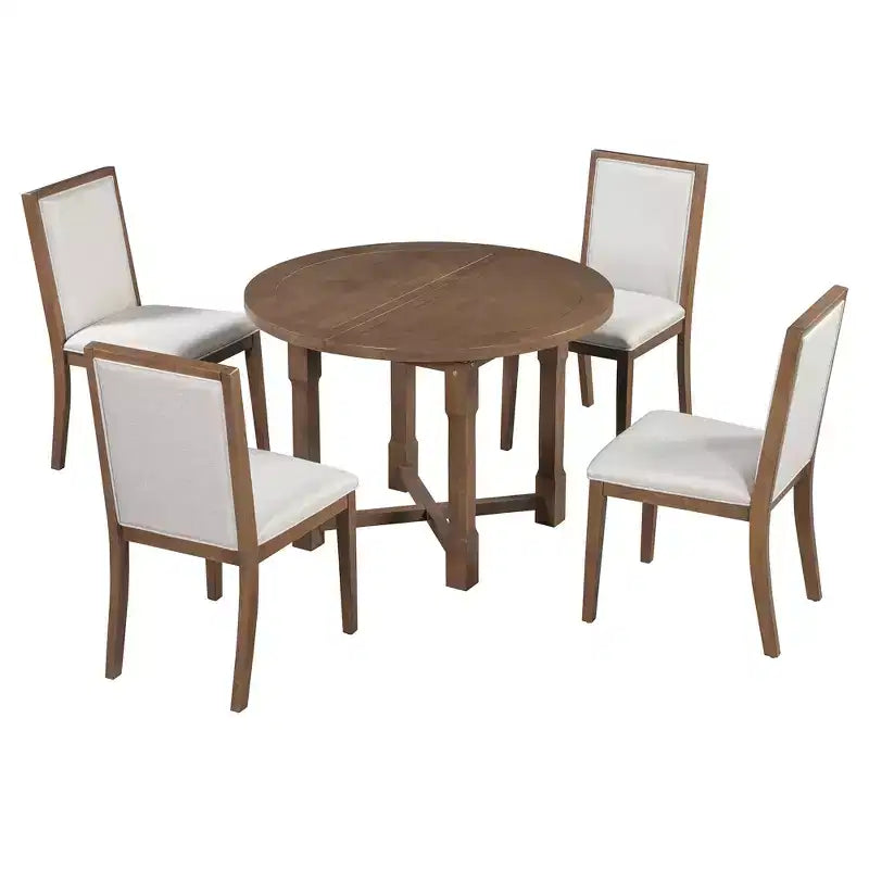 Ensemble table de salle à manger de ferme extensible – Marron / Gris+Blanc, 4 places