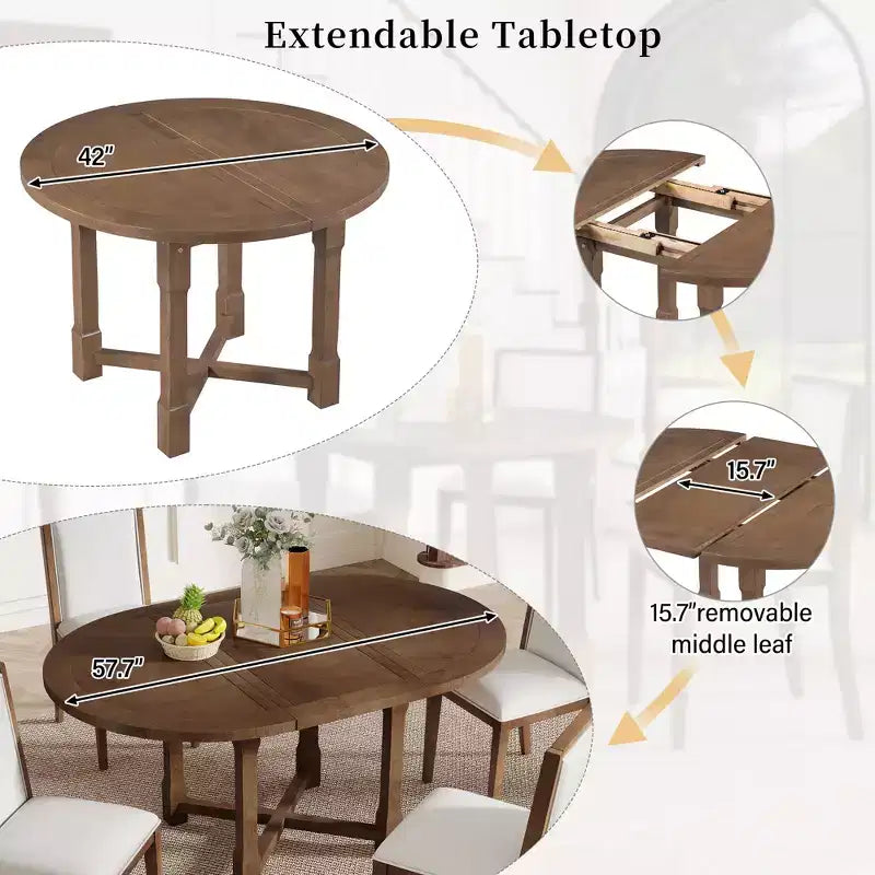 Ensemble table de salle à manger de ferme extensible – Marron / Gris+Blanc, 4 places