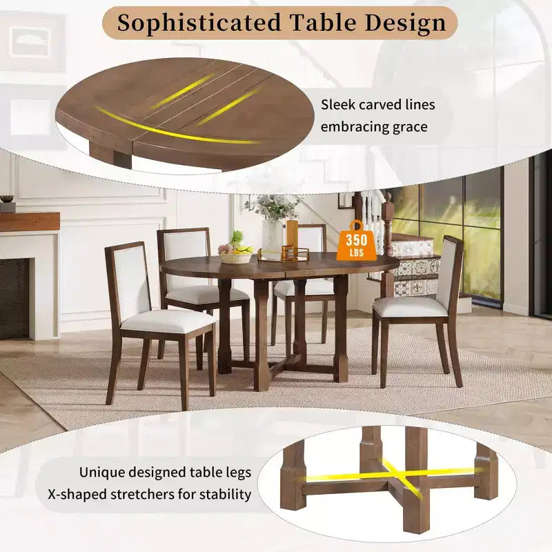 Ensemble table de salle à manger de ferme extensible – Marron / Gris+Blanc, 4 places