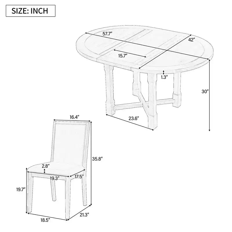 Ensemble table de salle à manger de ferme extensible – Marron / Gris+Blanc, 4 places