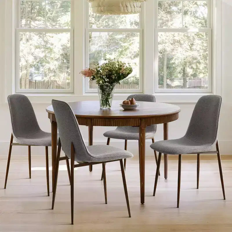 Chaises de salle à manger sans accoudoirs, dossier incurvé, rembourrées beiges / grises / vertes, lot de 4