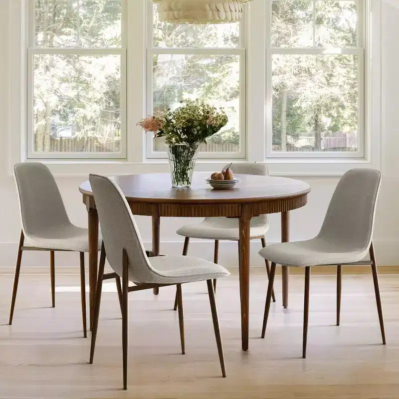 Chaises de salle à manger sans accoudoirs, dossier incurvé, rembourrées beiges / grises / vertes, lot de 4