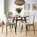 Modern Upholstered Dining Chairs Set of 4, Fabric Armless Accent Chairs with Curved Back and Walnut Metal Legs for Dining Room - Panipeachy