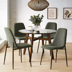 Chaises de salle à manger sans accoudoirs, dossier incurvé, rembourrées beiges / grises / vertes, lot de 4