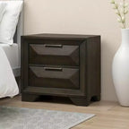 Royal Hampton Nightstand, 2 Bevel Drawers, Nickel Handles, Espresso Brown Wood