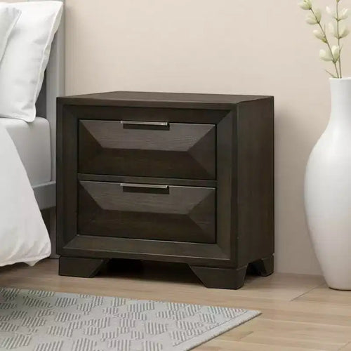 Royal Hampton Nightstand, 2 Bevel Drawers, Nickel Handles, Espresso Brown Wood