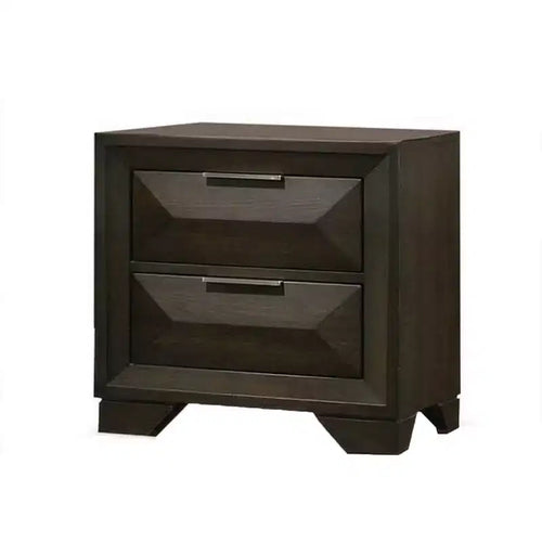 Table de chevet à 2 tiroirs – Bois marron foncé, poignées nickelées