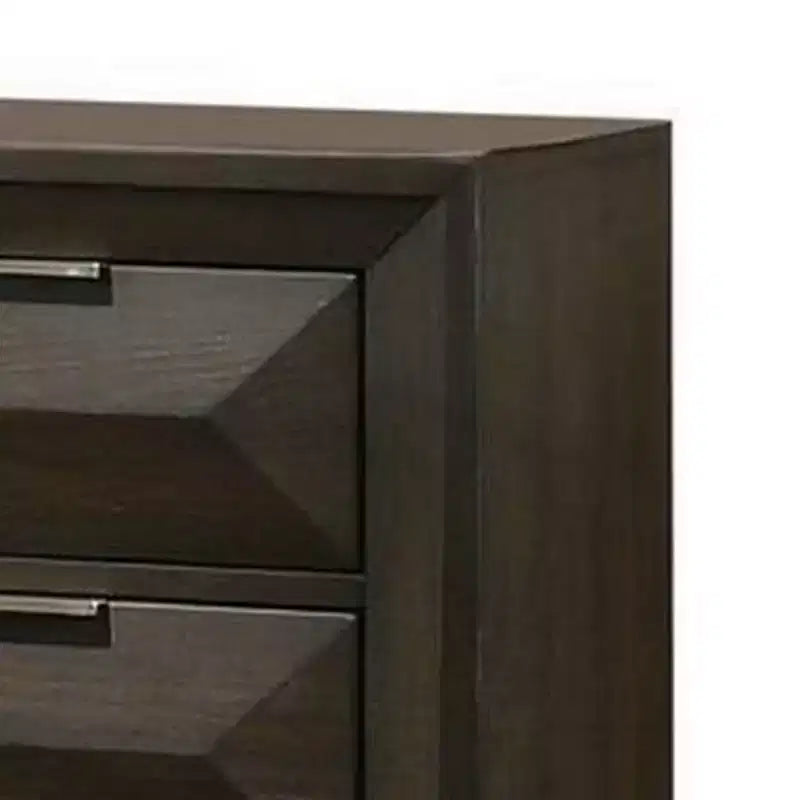 Table de chevet à 2 tiroirs – Bois marron foncé, poignées nickelées