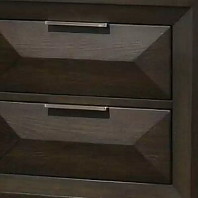 Table de chevet à 2 tiroirs – Bois marron foncé, poignées nickelées