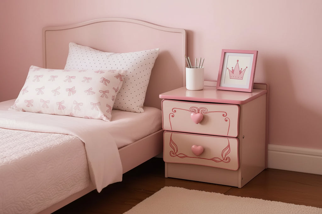 Royal Hampton 2 Drawer Wooden Nightstand with Heart Knob Pulls, Pink