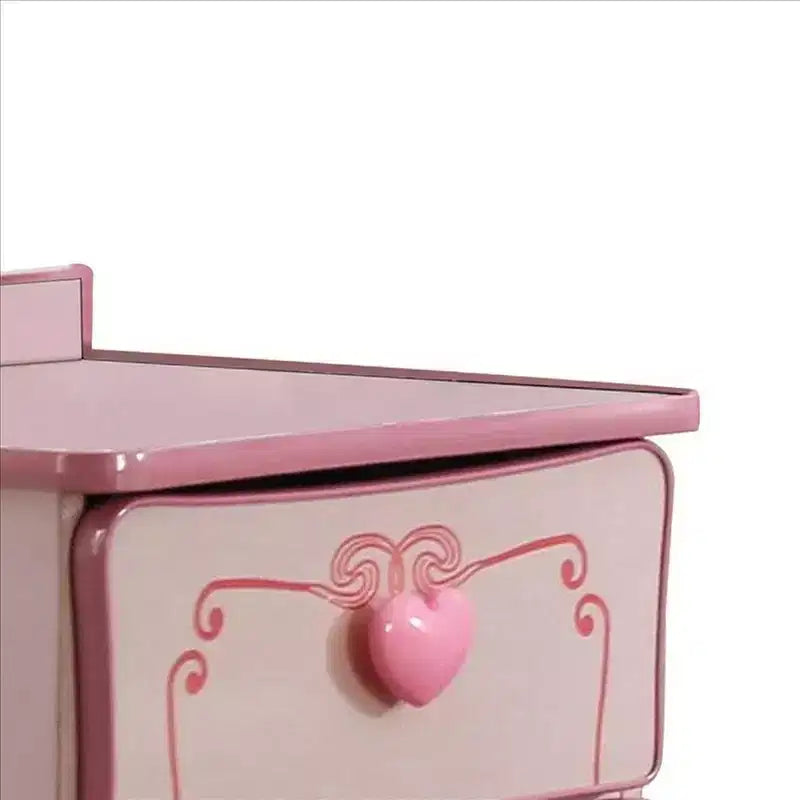 Table de chevet à 2 tiroirs – Rose, poignées cœur
