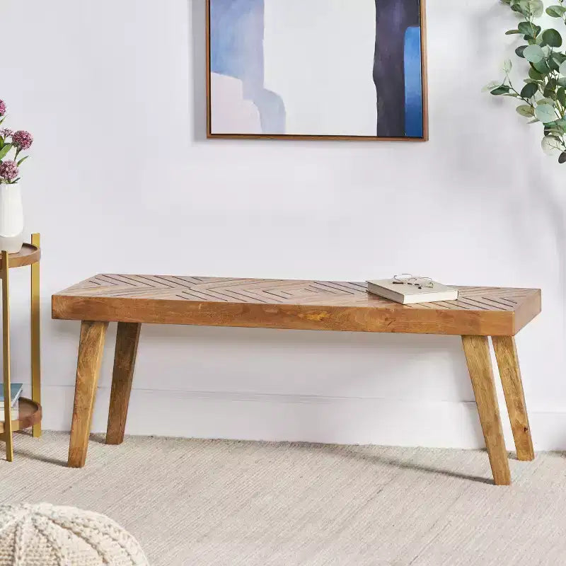 Banc de salle à manger fait main en bois de manguier – Marron naturel
