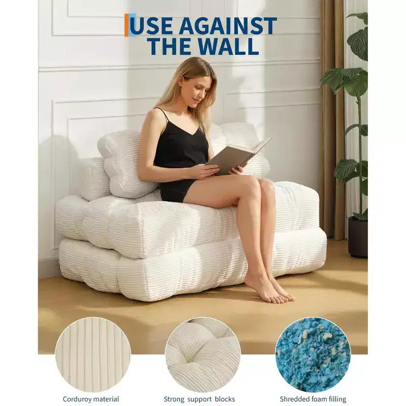 Canapé-lit d'appoint pliant – Beige / Noir / Gris foncé, 1 place