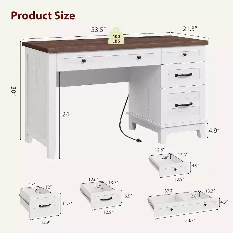 Bureau de direction de ferme avec station de recharge – Noyer brun / blanc, 1 personne