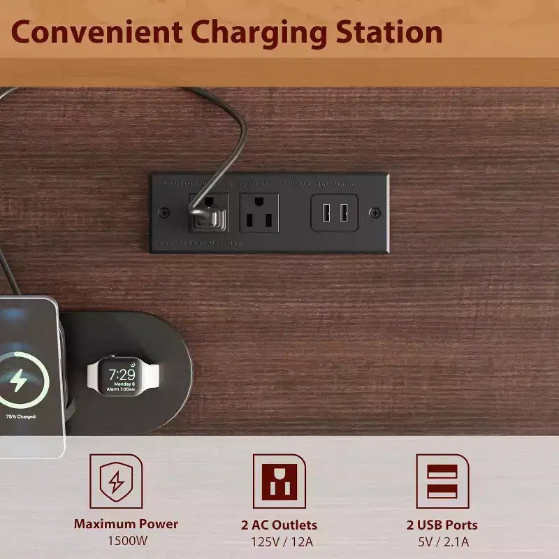 Bureau de direction de ferme avec station de recharge – Noyer brun / blanc, 1 personne