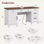 Bureau de direction de ferme avec station de recharge – Noyer brun / blanc, 1 personne