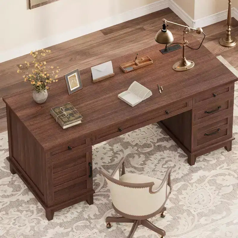 Bureau de direction de ferme avec station de recharge – Noyer brun / blanc, 1 personne