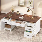 Bureau de direction de ferme avec station de recharge – Noyer brun / blanc, 1 personne