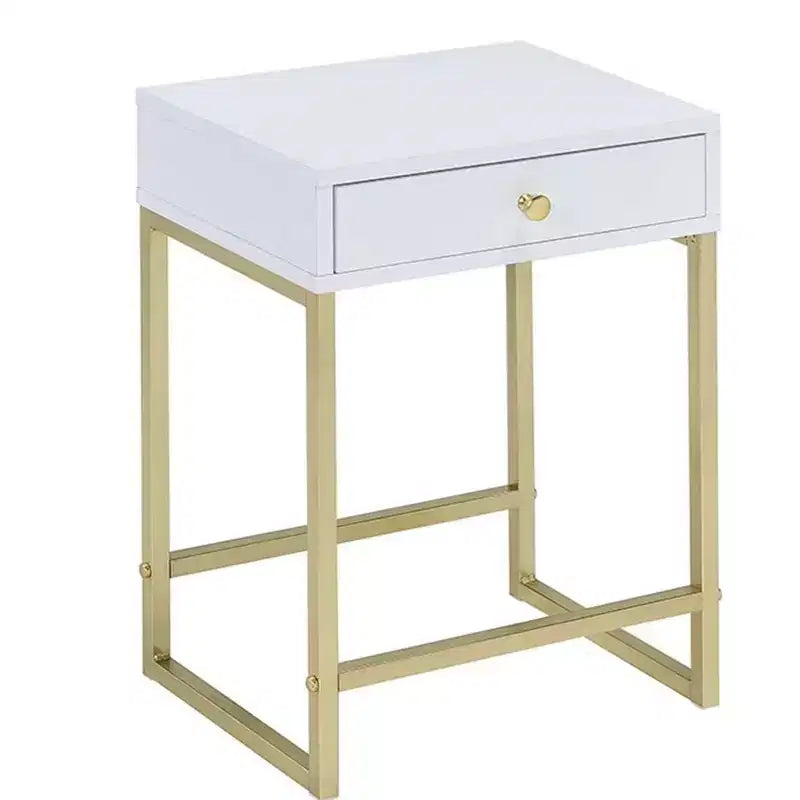 Table d'appoint – Plateau blanc / Structure en métal doré