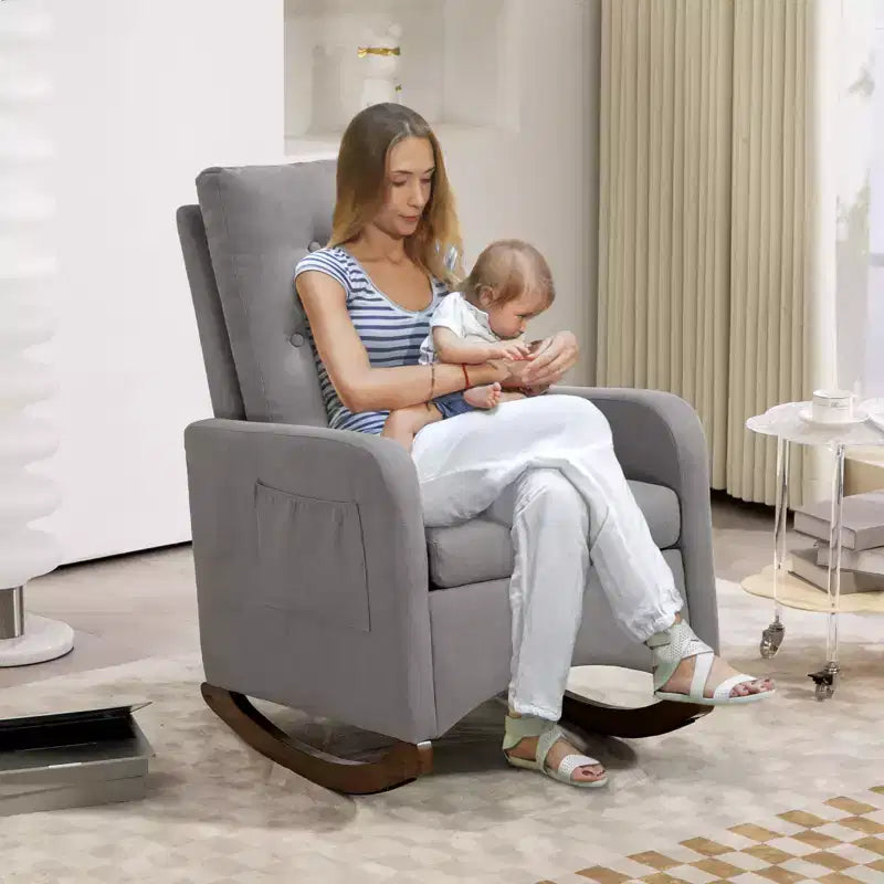 Fauteuil à bascule d'appoint rembourré – Gris / Blanc, 1 place