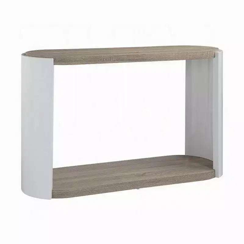 Table console ovale – Blanc laqué brillant / Marron