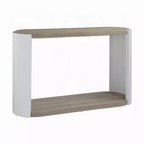 Table console ovale – Blanc laqué brillant / Marron