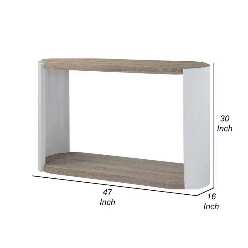 Table console ovale – Blanc laqué brillant / Marron