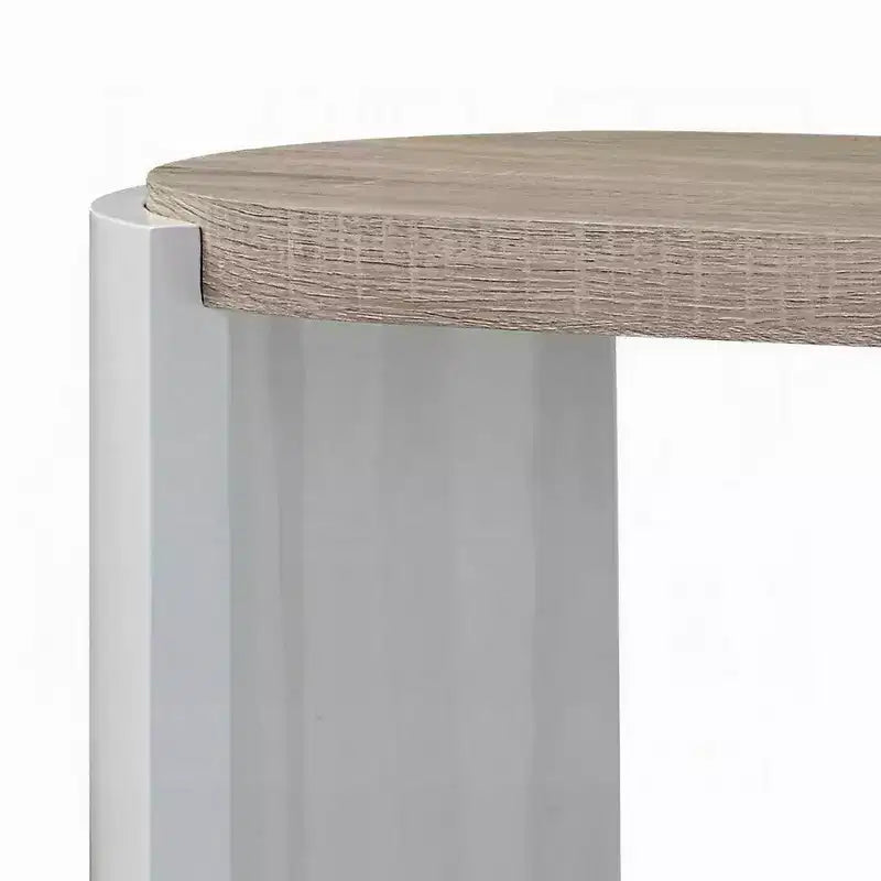 Table console ovale – Blanc laqué brillant / Marron
