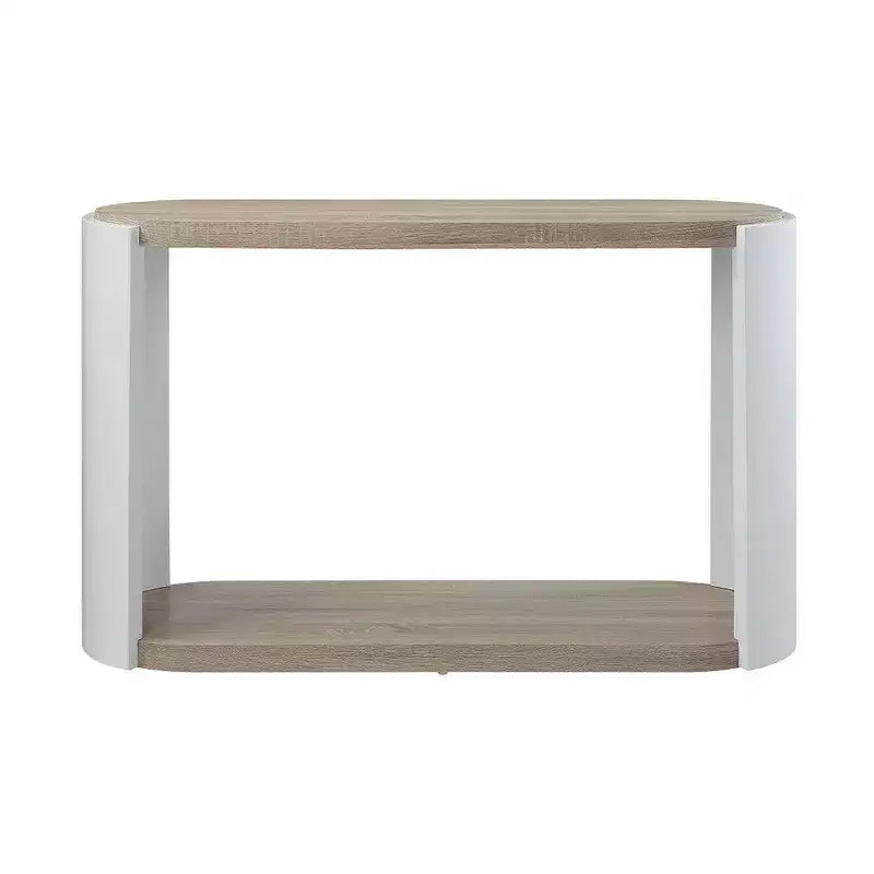 Table console ovale – Blanc laqué brillant / Marron