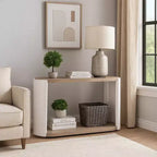 Table console ovale – Blanc laqué brillant / Marron