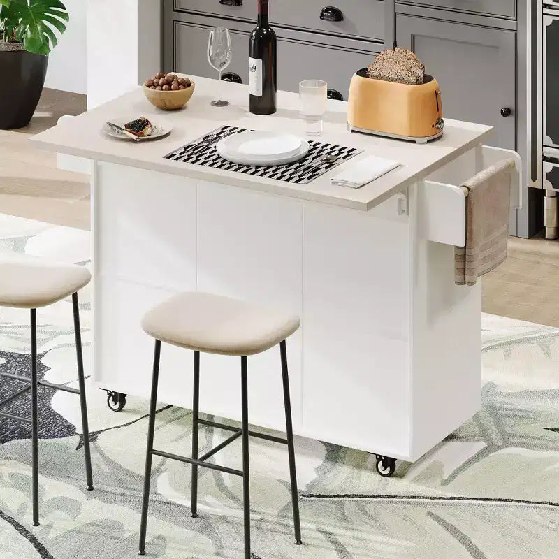 Desserte îlot de cuisine avec poubelle – Blanc, abattant