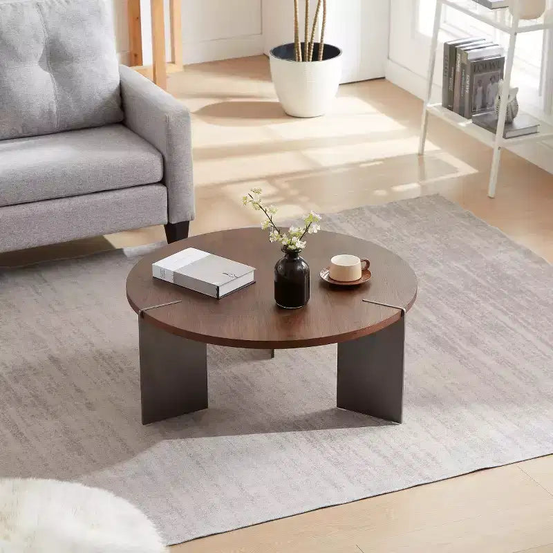 Table Basse Ronde – Noyer / Noir, Style Moderne
