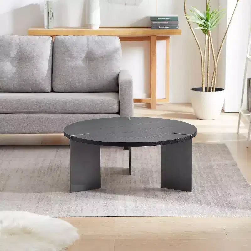 Table Basse Ronde – Noyer / Noir, Style Moderne