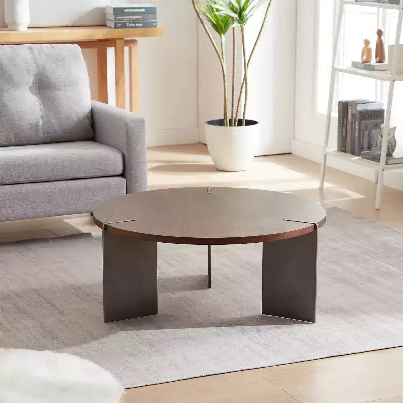 Table Basse Ronde – Noyer / Noir, Style Moderne