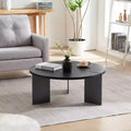 Round Coffee Table with Walnut Wood Top and Black Metal Base,Modern Centerpiece for Living Room - Panipeachy